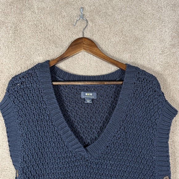 Maeve Sweater Vest Womens Medium Blue Open Knit V Neck Side Button Tunic Chunky - Picture 5 of 13